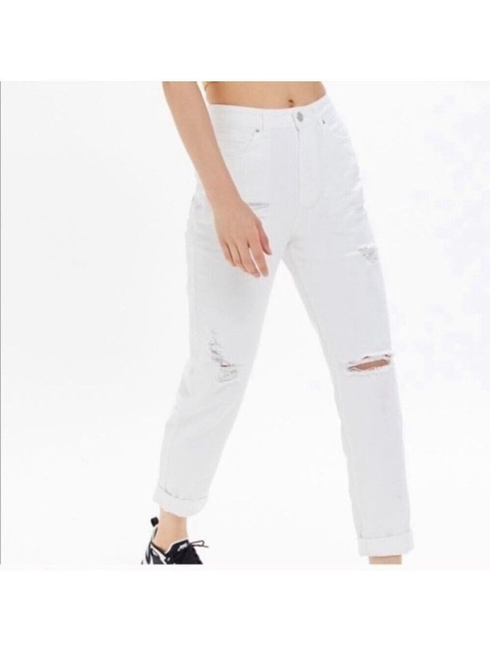 Bdg Urban Outfitters White Destroyed Mom Jeans Size 27